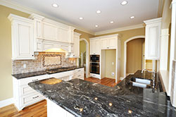 Black Granite kitchen white cabinets - Mesa Mesa