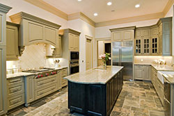 Granite kitchen green cabinets BK&K Affordable Countertops